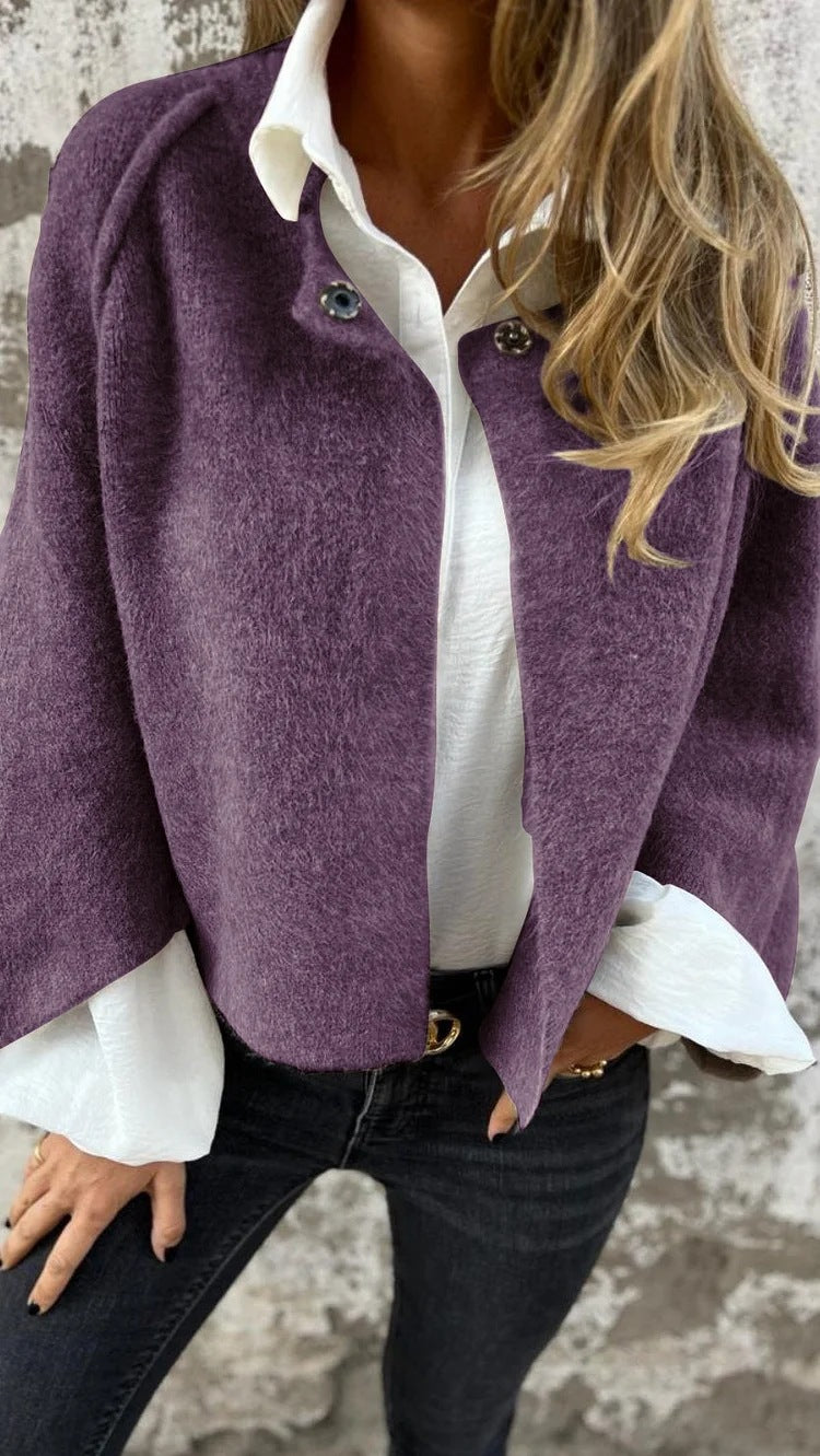 Women's Batwing Sleeve Cardigan Ins Fashion Cropped Jacket Tops Autumn And Winter Loose Short Cashmere Coat