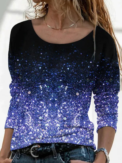 New Long Sleeve Loose Round Neck Casual Pullover 3D Printing T-Shirt Women