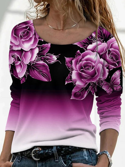 New Long Sleeve Loose Round Neck Casual Pullover 3D Printing T-Shirt Women