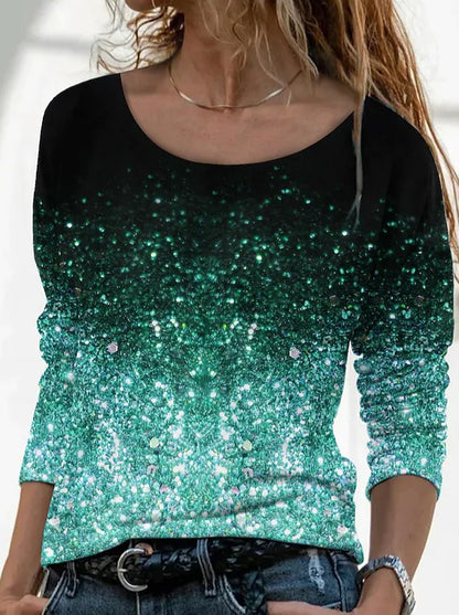 New Long Sleeve Loose Round Neck Casual Pullover 3D Printing T-Shirt Women