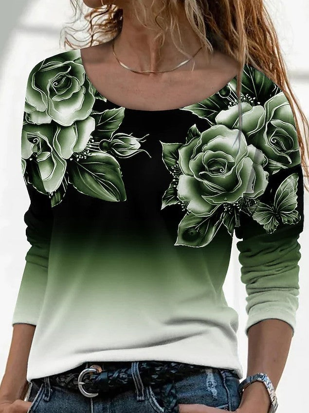 New Long Sleeve Loose Round Neck Casual Pullover 3D Printing T-Shirt Women