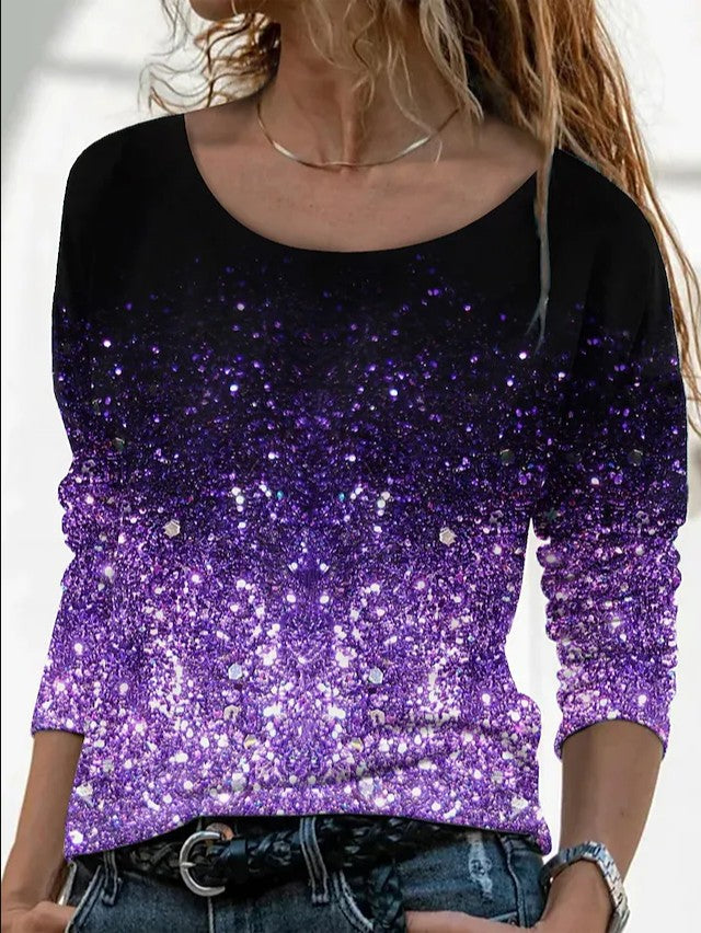 New Long Sleeve Loose Round Neck Casual Pullover 3D Printing T-Shirt Women