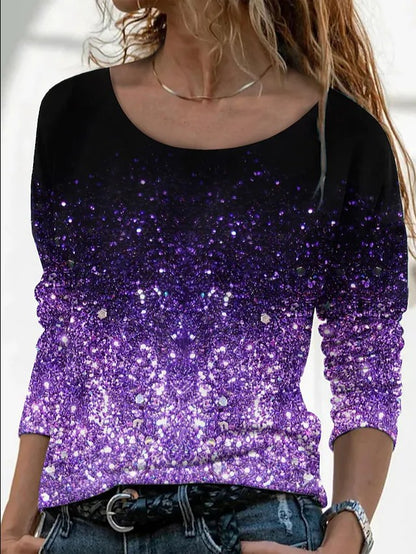 New Long Sleeve Loose Round Neck Casual Pullover 3D Printing T-Shirt Women