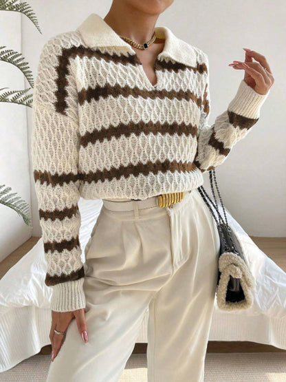 Fashion Polo Collar Pullover Women