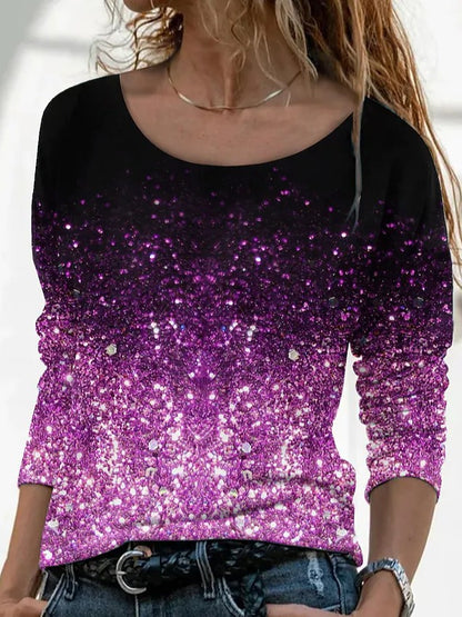 New Long Sleeve Loose Round Neck Casual Pullover 3D Printing T-Shirt Women