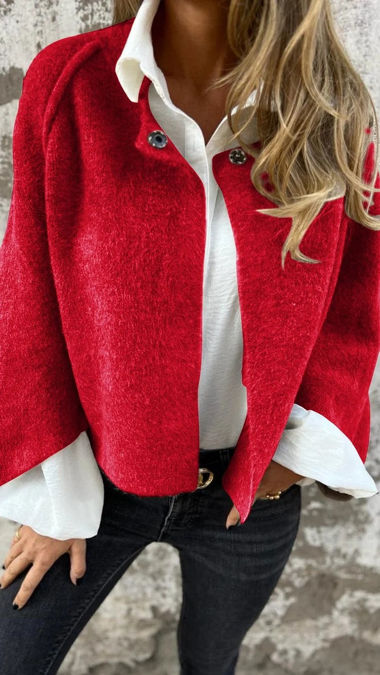Women's Batwing Sleeve Cardigan Ins Fashion Cropped Jacket Tops Autumn And Winter Loose Short Cashmere Coat